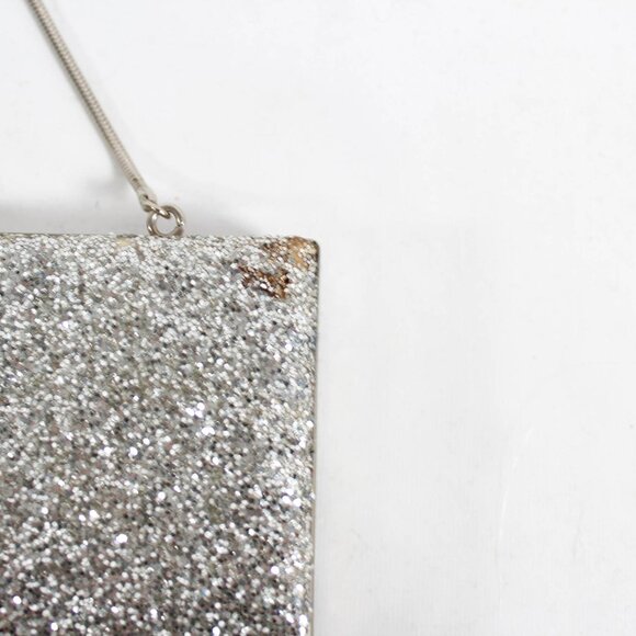 Vintage Late 90s/2000s Silver Glitter Sparkle Clutch Hard Shell Handbag - Picture 4 of 9